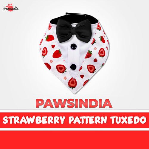 PawsIndia Strawberry  Pattern Tuxedo Bandana With Black Bow For Pets