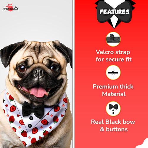 PawsIndia Strawberry  Pattern Tuxedo Bandana With Black Bow For Pets