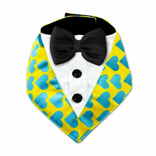 PawsIndia Heart Pattern Tuxedo Bandana With Black Bow For Pets