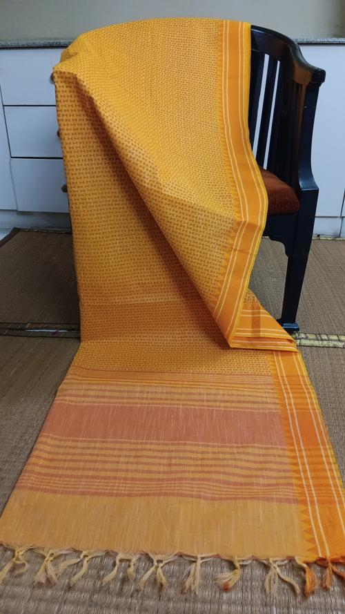 Yellow-printed-daily-wear-cotton-saree (DW-64)