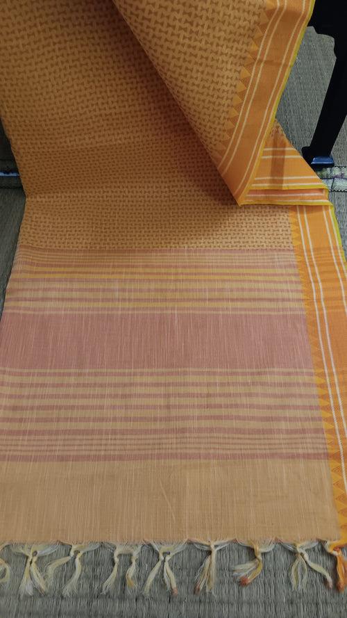 Yellow-printed-daily-wear-cotton-saree (DW-64)