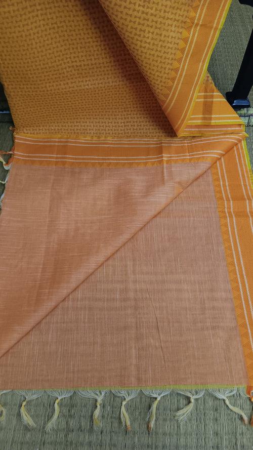 Yellow-printed-daily-wear-cotton-saree (DW-64)