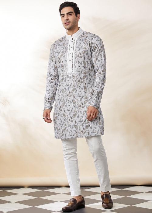 STEEL-GREY PRINTED KURTA