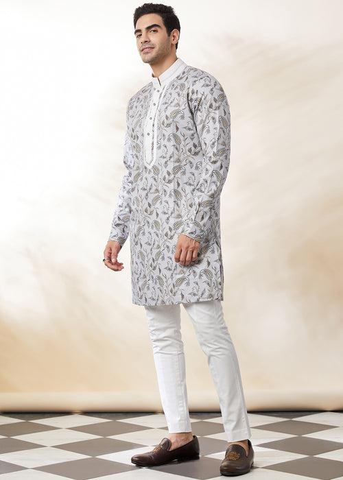 STEEL-GREY PRINTED KURTA