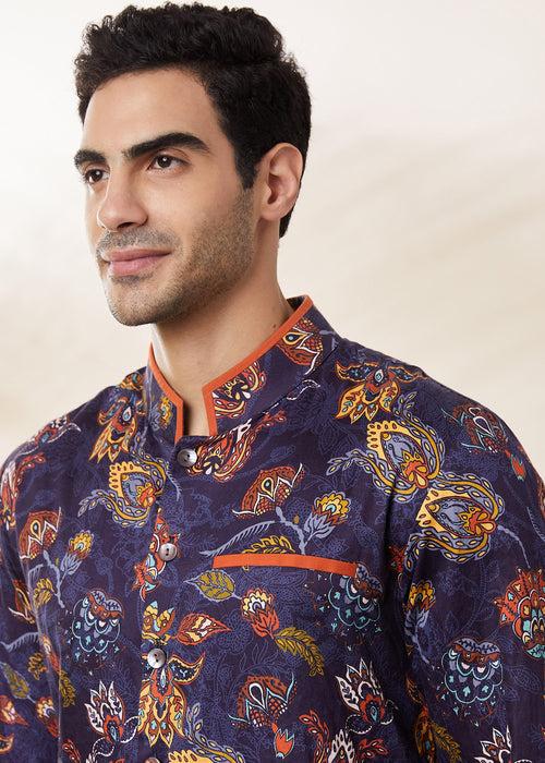 NAVY PRINTED KURTA