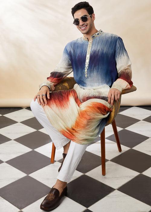 draped printed ombre kurta