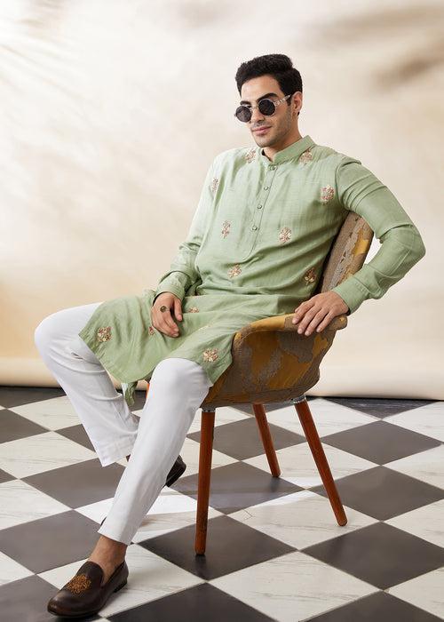 Sage green booti kurta set