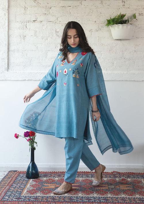 Blue Chanderi Dupatta