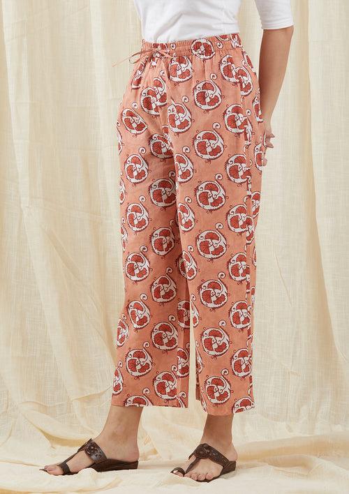 Peach Floral Straight Pants