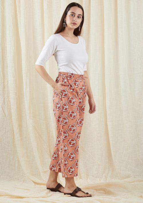 Peach Floral Straight Pants