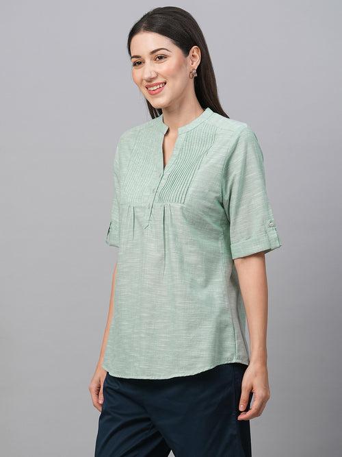 Women's Green Cotton Regular Fit Blouse