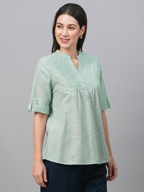 Women's Green Cotton Regular Fit Blouse