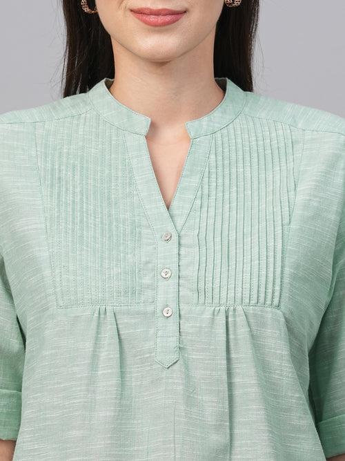 Women's Green Cotton Regular Fit Blouse