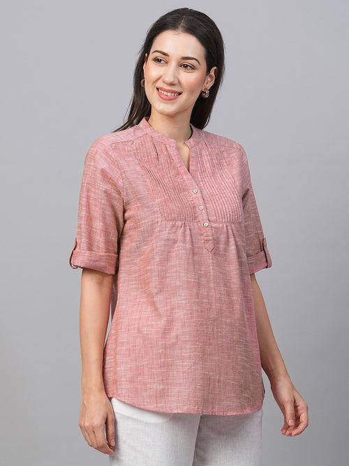 Women's Red Cotton Regular Fit Blouse