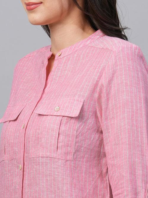 Women's Pink Linen Excel Regular Fit Blouse