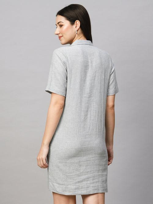 Women's Grey Cotton Linen Regular Fit Dress