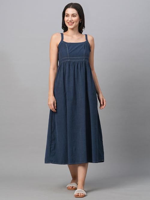 Women's Navy Cotton Regular Fit Dress