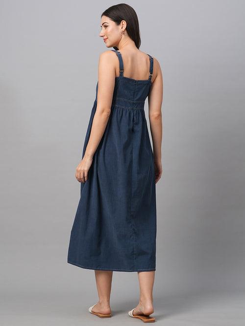 Women's Navy Cotton Regular Fit Dress