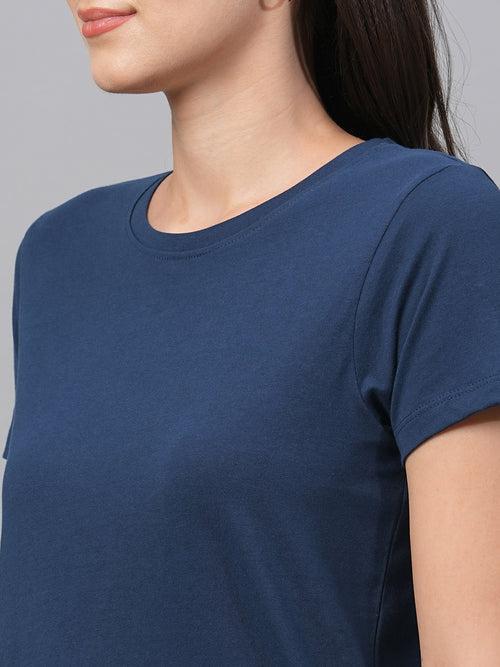 Women's Blue Cotton Regular Fit Tshirt