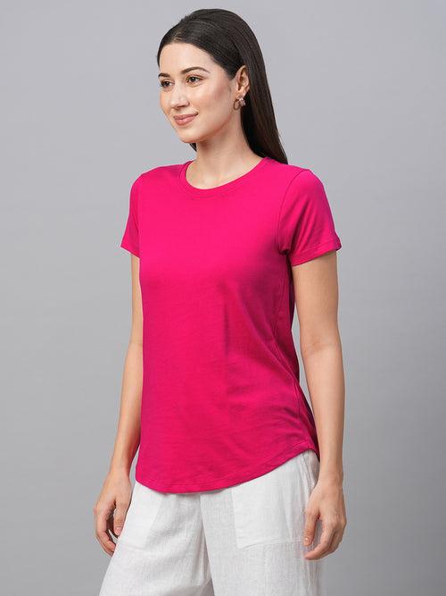 Women's Pink Cotton Regular Fit Tshirt