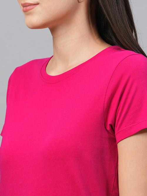 Women's Pink Cotton Regular Fit Tshirt