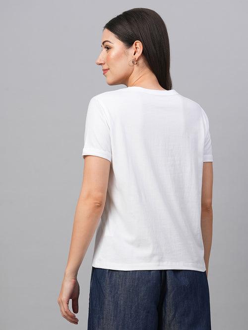 Women's White Cotton Regular Fit Tshirts