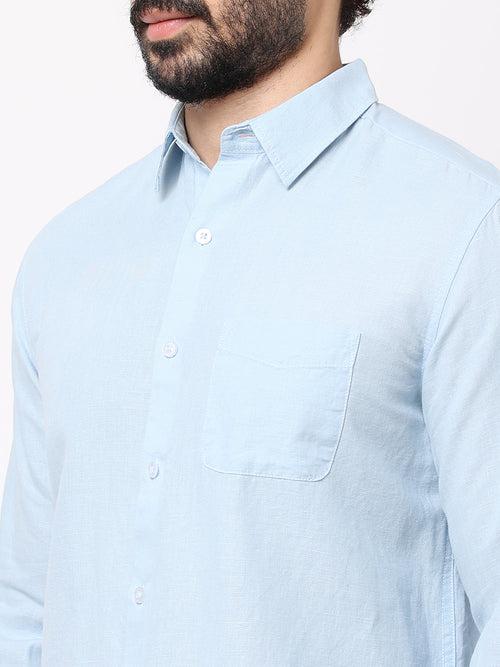 Men's 100% Linen Sky Blue Regular Fit Shirt