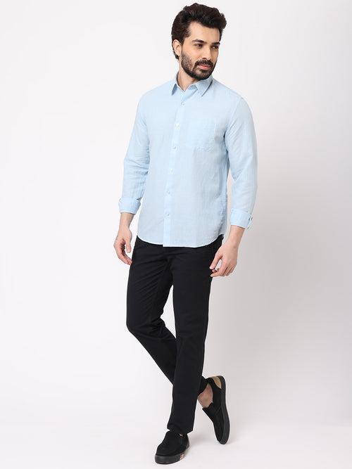 Men's 100% Linen Sky Blue Regular Fit Shirt