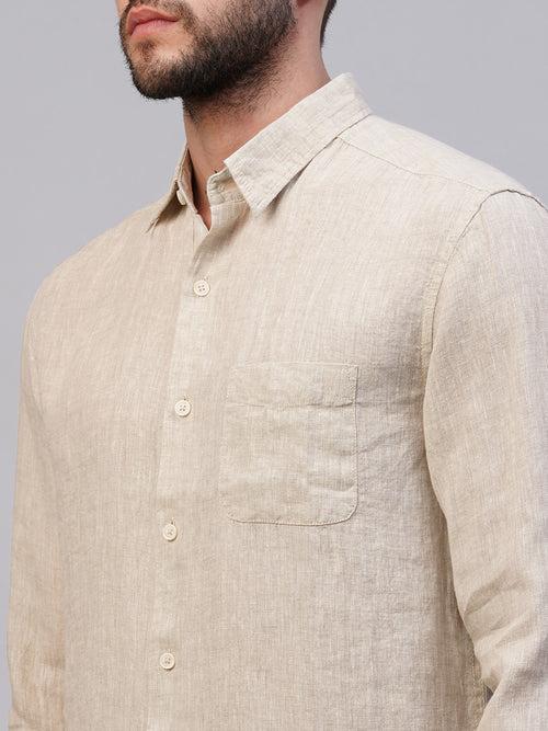 Men's 100% Linen Natural Regular Fit Long Sleeved Shirt