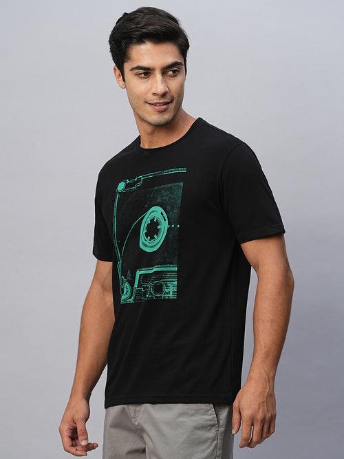 Men's Black Cotton Regular Fit Tshirts