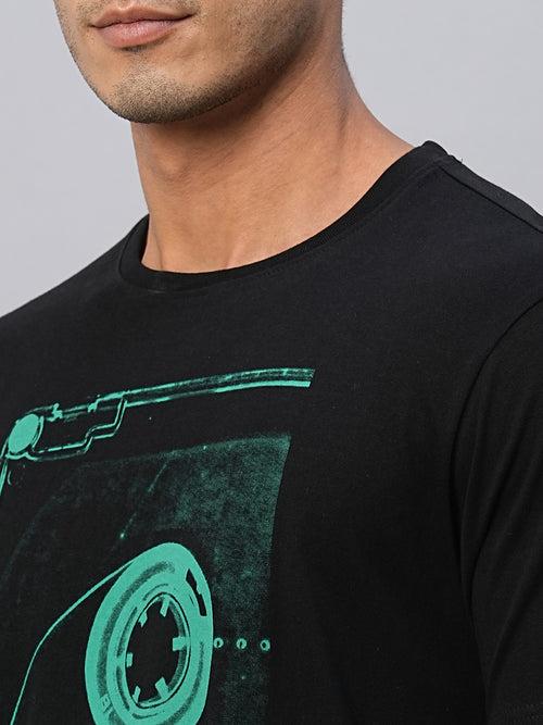 Men's Black Cotton Regular Fit Tshirts