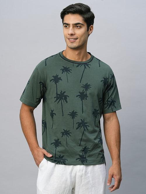 Men's Green Cotton Regular Fit Tshirt