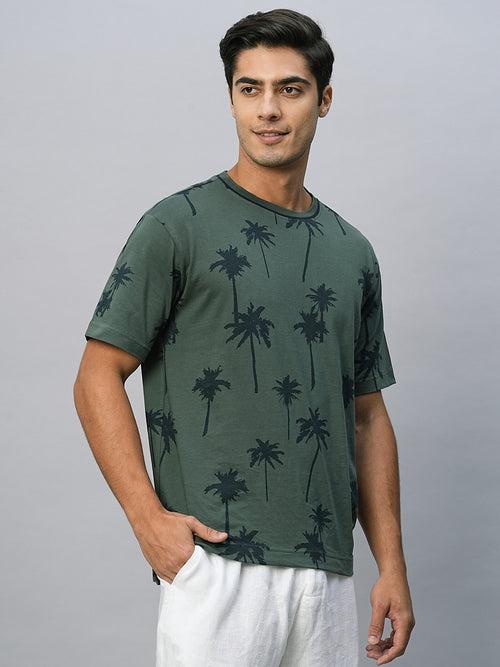 Men's Green Cotton Regular Fit Tshirt