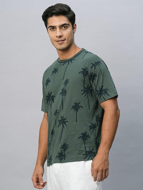 Men's Green Cotton Regular Fit Tshirt