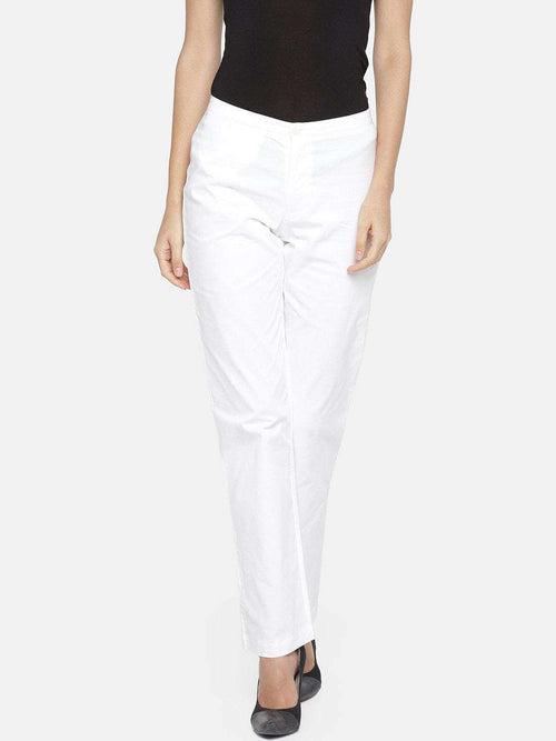 Women's Cotton Lycra White Regular Fit Pant