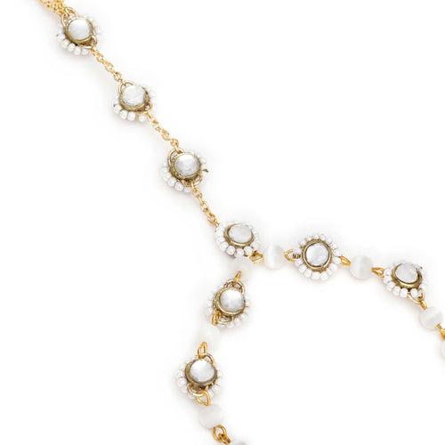 Golden Round Kundan With White Pearls Adjustable Hathphool Bracelet