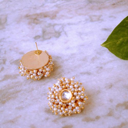 Kundan And Pearl Studs Set Of 2 Pair Earrings