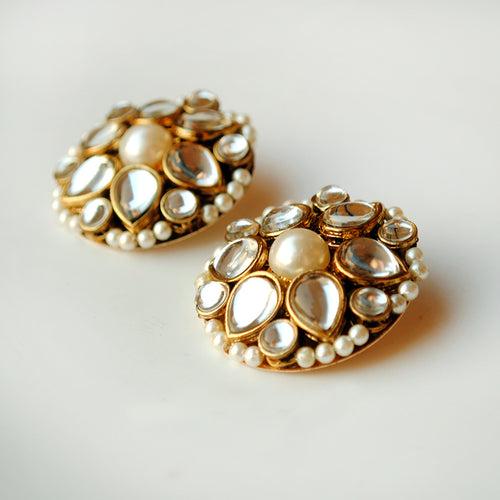 Kundan And Pearl Studs Set Of 2 Pair Earrings