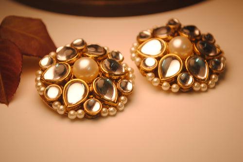 Kundan And Pearl Studs Set Of 2 Pair Earrings