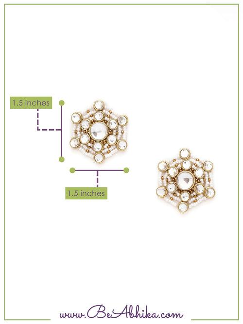 Golden Tone Kundan & White Pearls Studs