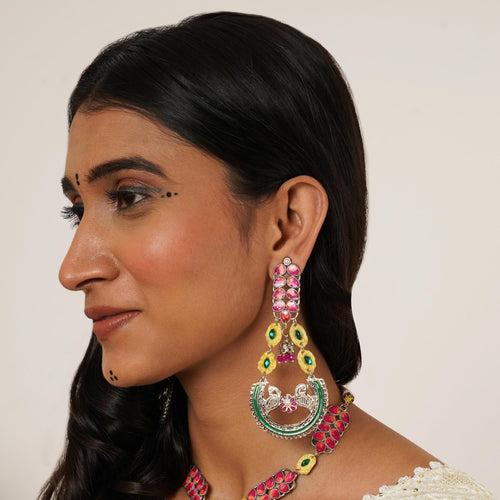 Peacock Charm Multicolor Statement Earrings