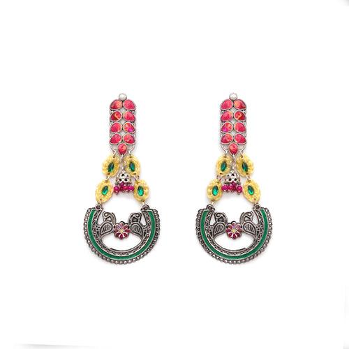 Peacock Charm Multicolor Statement Earrings