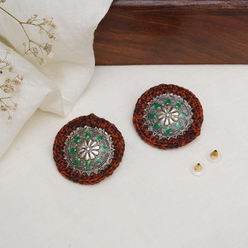 Vintage Green & Copper Crochet Earrings