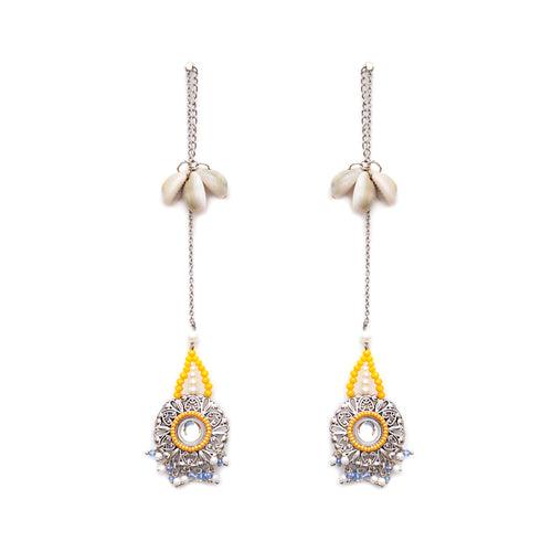 Yellow Beaded Kanuati Earrings With Shells