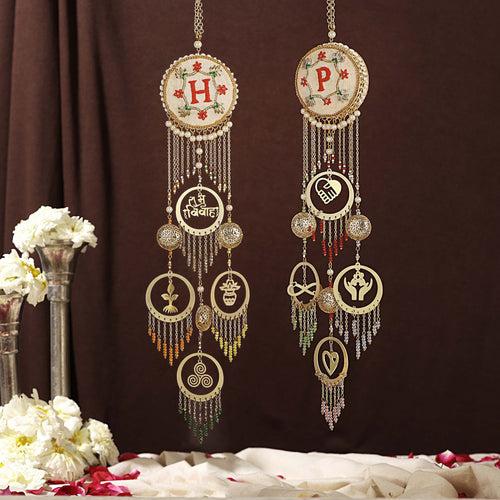 Hand Embroidered Initials Saat Vachan Shubh Vivah Charms Flat Kaleere - Set Of 2 Pieces