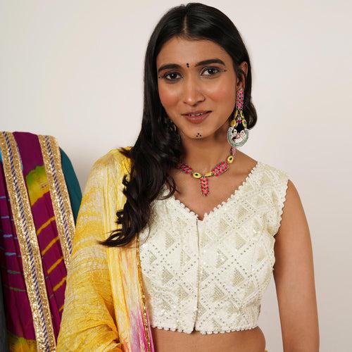 Bold Red and Green Meenakari Necklace with Peacock Motif Earrings