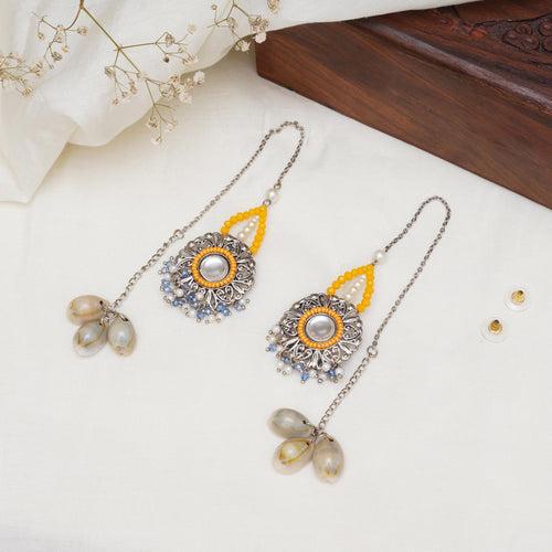 Royal Mirrorwork Oxidized Necklace and Earrings Set With Shells