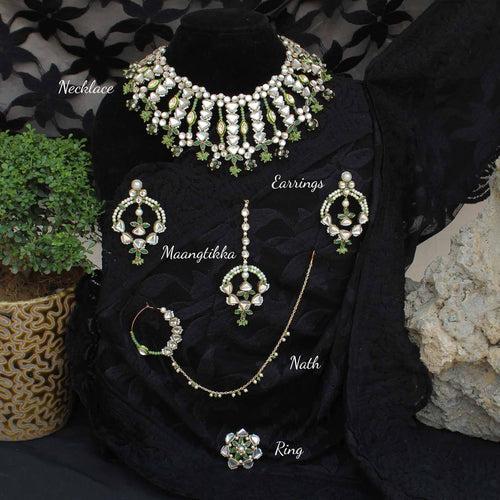 Geometric Aesthetic Full Set With Earrings, Maangtikka, Neckalce, Nath & Ring