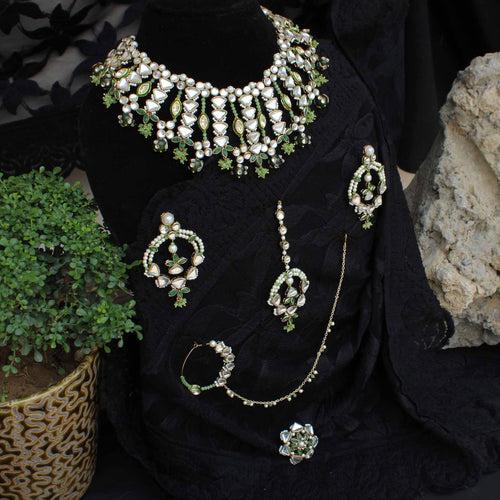 Geometric Aesthetic Full Set With Earrings, Maangtikka, Neckalce, Nath & Ring