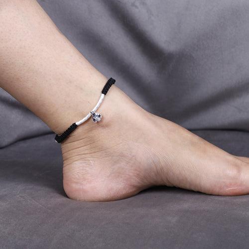 Adjustable 925 Silver Anklet with Sapphire Accents